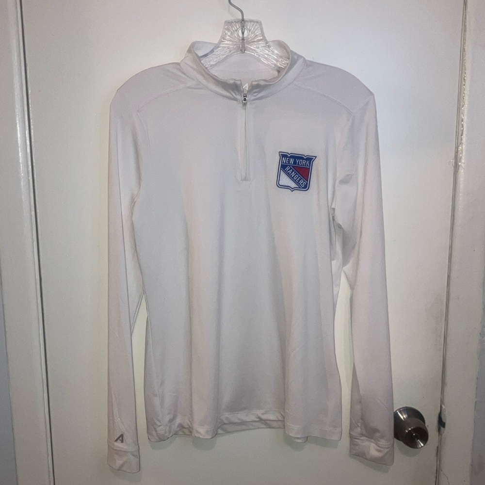 White Long Sleeve Pullover with Blue Logo